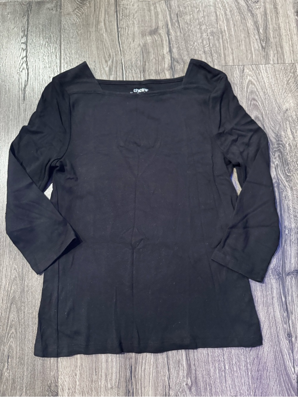 Chico's the ultimate tee Black Square-Neck 3/4 Sleeve Women's Top medium